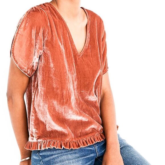 NWOT Madewell Velvet Tulip-Sleeve Ruffle Top - Picture 2 of 7